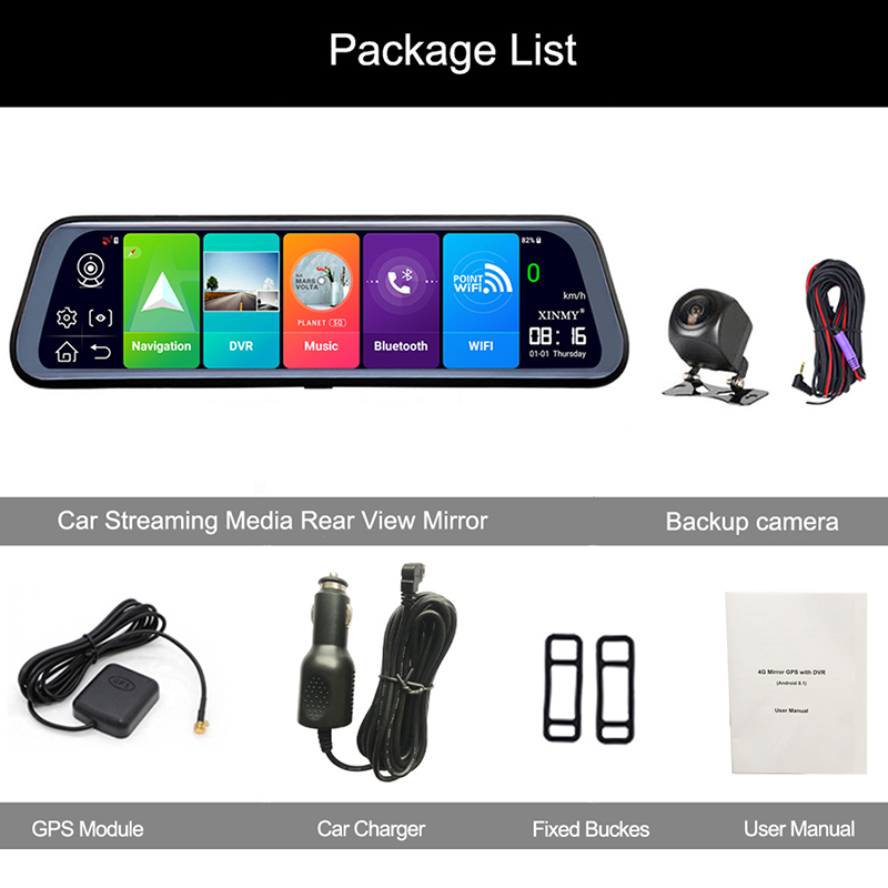 4G ADAS Car DVR 10 inch Android Wifi Full Stream Media Rear View Mirror 2G+32GB Flash Memory With GPS HD 1080P Car Dual Lens Video Recorder