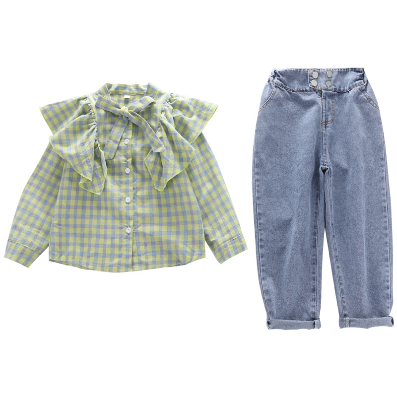 Teen Girls Clothing Set Kids Clothes Girl Bow Plaid shirt+Jeans Suit Children Clothes Spring Autumn Girls Outfits 10 12 14 Years, Green
Teen Girls Clothing Set Kids Clothes Girl Bow Plaid shirt+Jeans Suit Children Clothes Spring Autumn Girls Outfits 10 12 14 Years, Green