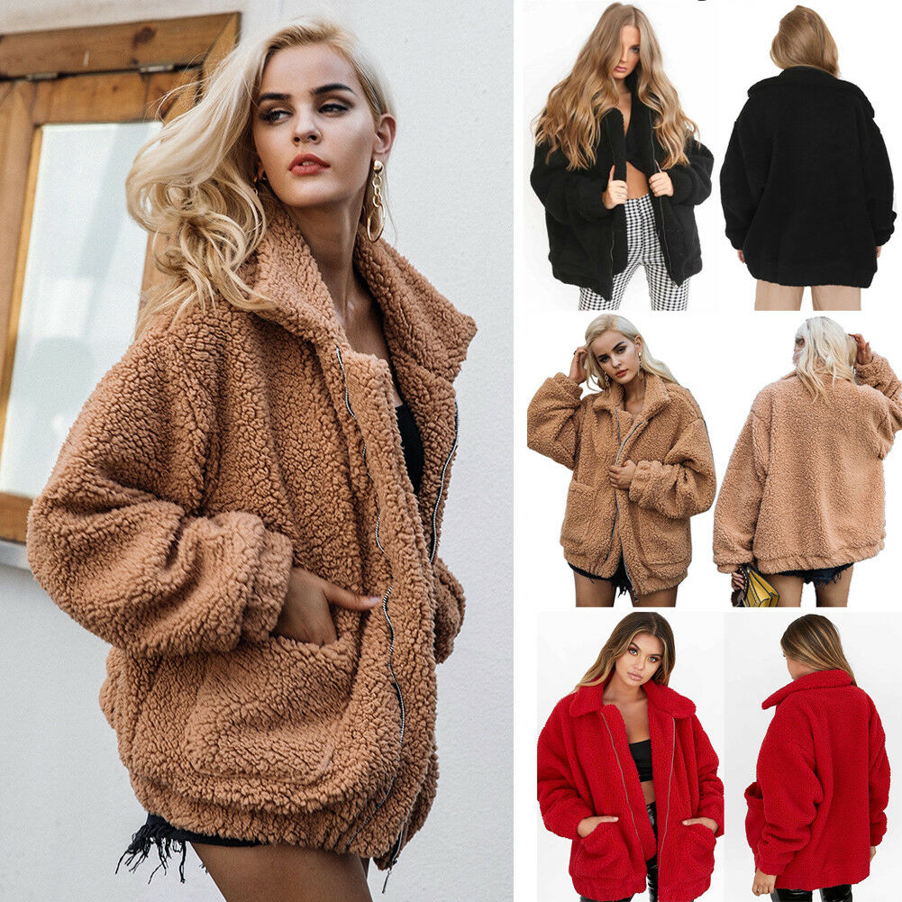 2019 New Casual Women Winter Warm Teddy Bear Pocket Fluffy Coat Fleece Fur Jacket Outerwear Loose Long Sleeve Zipper Wool Coat, Black
2019 New Casual Women Winter Warm Teddy Bear Pocket Fluffy Coat Fleece Fur Jacket Outerwear Loose Long Sleeve Zipper Wool Coat, Black