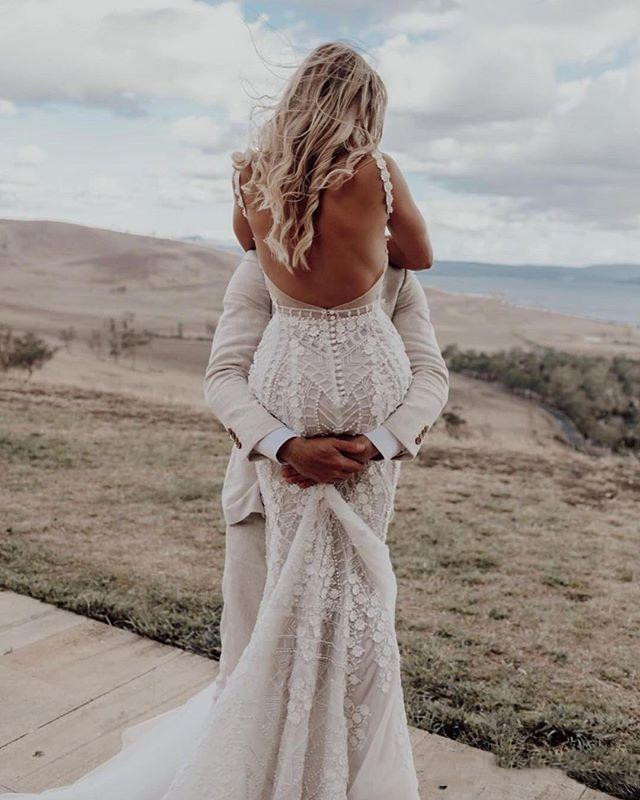 Mermaid Pearls Berta Dresses Lace Appliqued Spaghetti Neck Bridal Gowns Sweep Train Beach Wedding Dress Vestidos De Novia