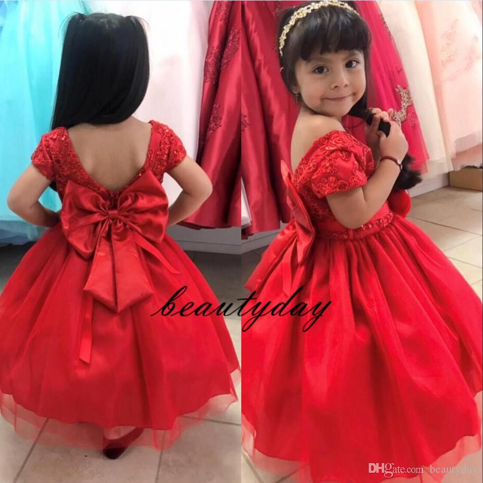 Red Wedding Flower Girls' Dresses Tutu 2020 Toddler Little Girls Pageant Communion Dress Big Bow Tulle Short Sleeve Cheap Custom Made, White 
Red Wedding Flower Girls' Dresses Tutu 2020 Toddler Little Girls Pageant Communion Dress Big Bow Tulle Short Sleeve Cheap Custom Made, White