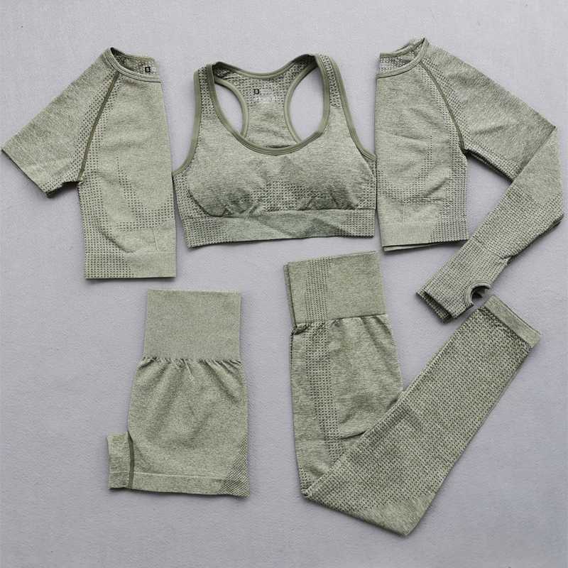 5 Piece Women Vital Seamless Yoga Set Workout Sport Wear Short/Long Sleeve Crop Top High Waist Leggings Sports Suit Gym Clothing, Gray blue set
5 Piece Women Vital Seamless Yoga Set Workout Sport Wear Short/Long Sleeve Crop Top High Waist Leggings Sports Suit Gym Clothing, Gray blue set