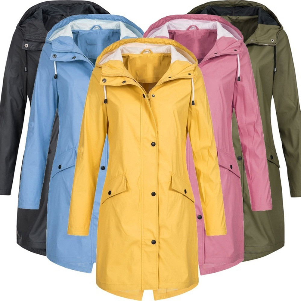 Winter Women Jacket Fashion Autumn Solid Rain Jacket Outdoor Plus Waterproof Hooded Raincoat Windproof Coats Jackets Famale