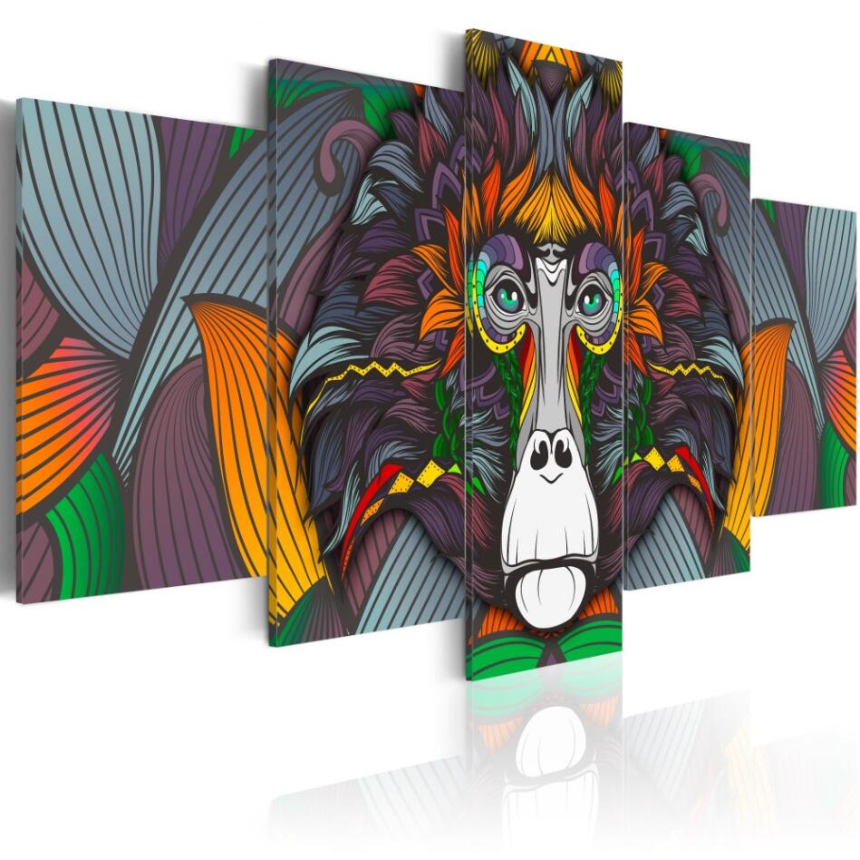 Modern Abstract Animal Funny Color Gorilla Head Oil Painting on Canvas for Living Room Decor Hotel Room Decoration,No Frame