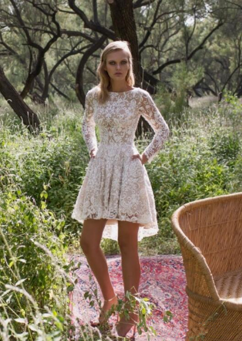 2019 New Limor Rosen Long Sleeve Country Wedding Dresses with Detachable Train Modest Backless Two in One Short Bohemian Beach Wedding Gown