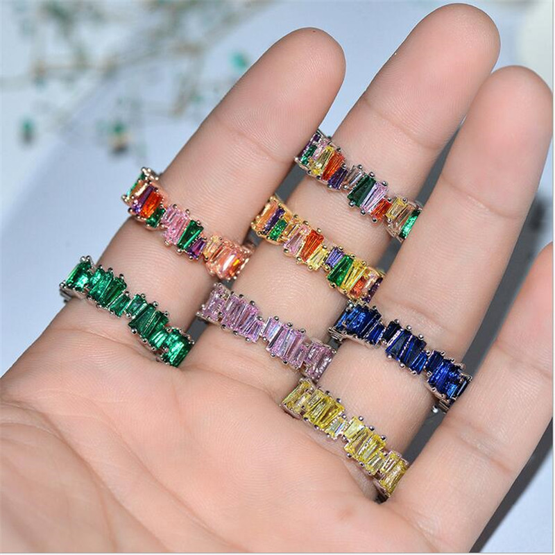 10 Style Top Selling Luxury Jewelry 925 Sterling Silver&Rose Gold Fill T Princess Cut Topaz CZ Diamond Gemstones Women Wedding Band Ring