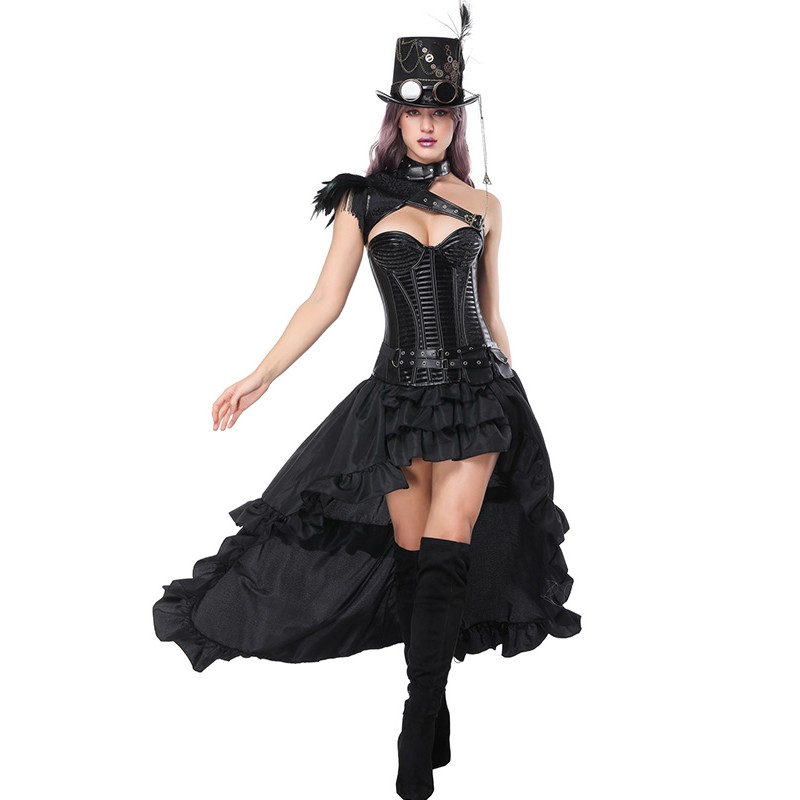 Women Clubwear Cosplay Costume Steampunk Gothic Belted Neck Collar Shoulder Bolero Jacket Shrug Crop Tops Feathers Cape with buckles S-XXL