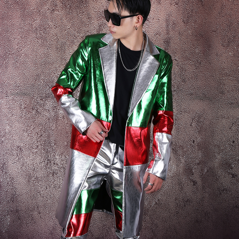 Green Red Silver Stitching New Men' PU Leather Jacket For Male Singer Fashion Male Stage Jacket Casaco Masculino Clothing, Pants
Green Red Silver Stitching New Men' PU Leather Jacket For Male Singer Fashion Male Stage Jacket Casaco Masculino Clothing, Pants