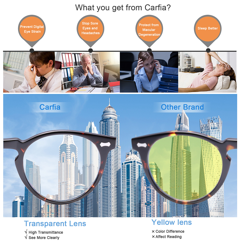 Blue Light Blocking Glasses for Men and Carfia Women Computer glasses frames offers amazing color enhancement clar
