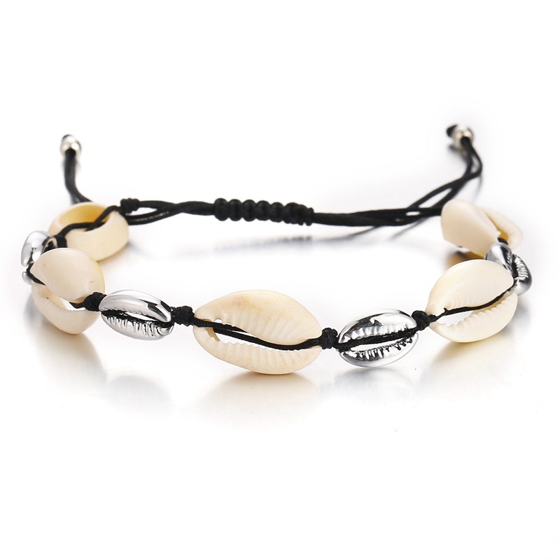 Shell bracelet handmade woven shell wax rope men and women beach anklet bracelet 8.5-11 inches adjustable