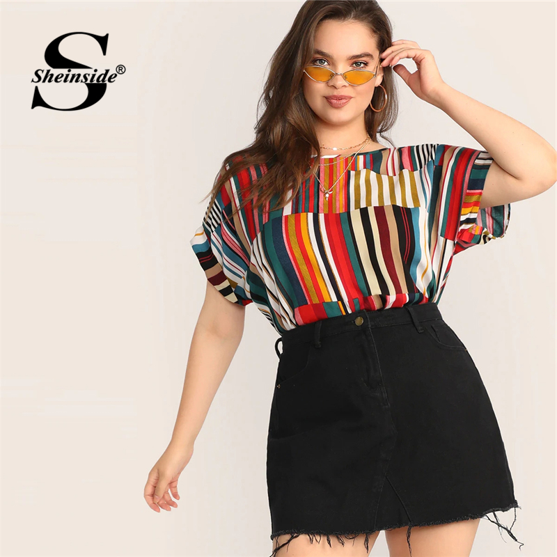 Sheinside Plus Size Stripe Print Minimalist Blouse Women 2019 Summer Short Sleeve Blouses Ladies Casual Colorblock Top, Multi
Sheinside Plus Size Stripe Print Minimalist Blouse Women 2019 Summer Short Sleeve Blouses Ladies Casual Colorblock Top, Multi