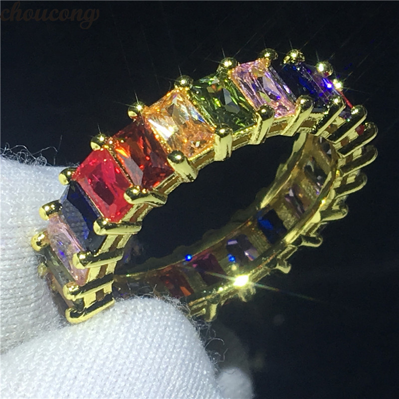 vecalon Handmade Eternity Ring Full Princess cut 5A cz Gold Filled 925 Silver Party Wedding Band Rings for women Men Jewelry