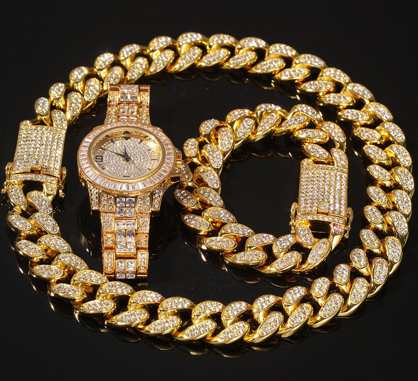 3pcs/set Men Hip hop iced out bling Chain Necklace Bracelets watch 20mm width cuban Chains Necklaces Hiphop charm jewelry best gifts
3pcs/set Men Hip hop iced out bling Chain Necklace Bracelets watch 20mm width cuban Chains Necklaces Hiphop charm jewelry best gifts
