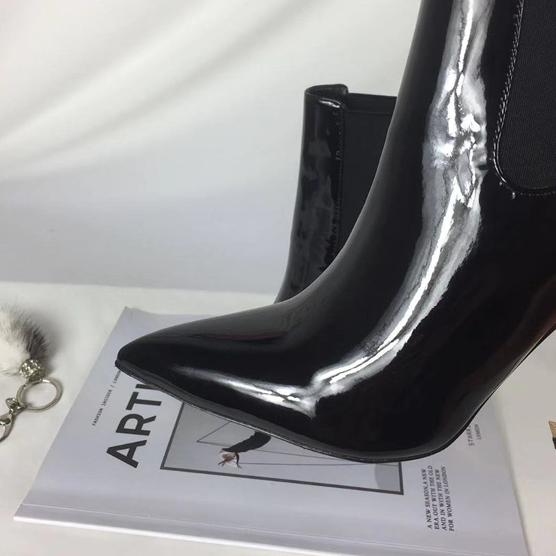 Hot Sale-letter with fashion boots Patent leHigh letter with fashion boots Patent leather heather heel, and leg elastic Martin boots
