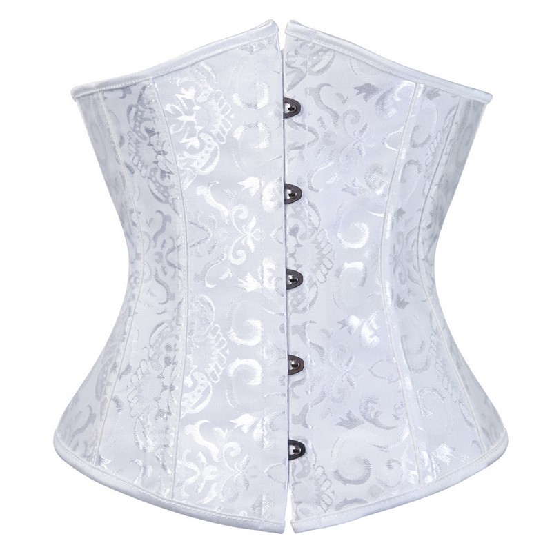 Women Black Corset Top 12pcs Steel Boned Brocade Jacquard Underbust Padded Lace-up Waist Train Corset Slim Body Shaperwear Plus Size XS-6XL