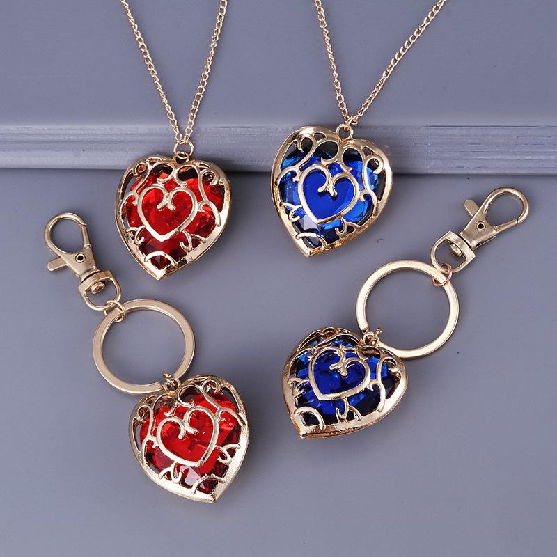 Legend Of Zelda Keychain Fashion Love Heart Shape Pendant Key Rings Bag Charms Car Keys Holder With Rhinestone Chain Necklace Gifts Jewelry Accessorie