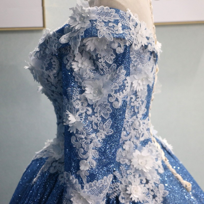 Luxury Lace Beaded High Neck Ball Gown Prom Dresses Spark Glitter Saudi Arabic Light Blue Women Evening Gowns Robe De Soiree