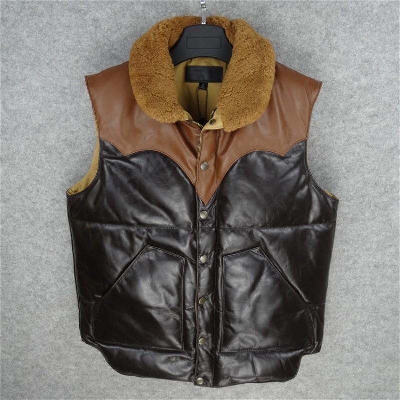 Harajuku Men Winter Wool Collar 90% White Duck Down Sleeveless Jacket Biker Genuine Leather Waistcoat Casual Leather Vest Coat, Patchwork cowhide
Harajuku Men Winter Wool Collar 90% White Duck Down Sleeveless Jacket Biker Genuine Leather Waistcoat Casual Leather Vest Coat, Patchwork cowhide