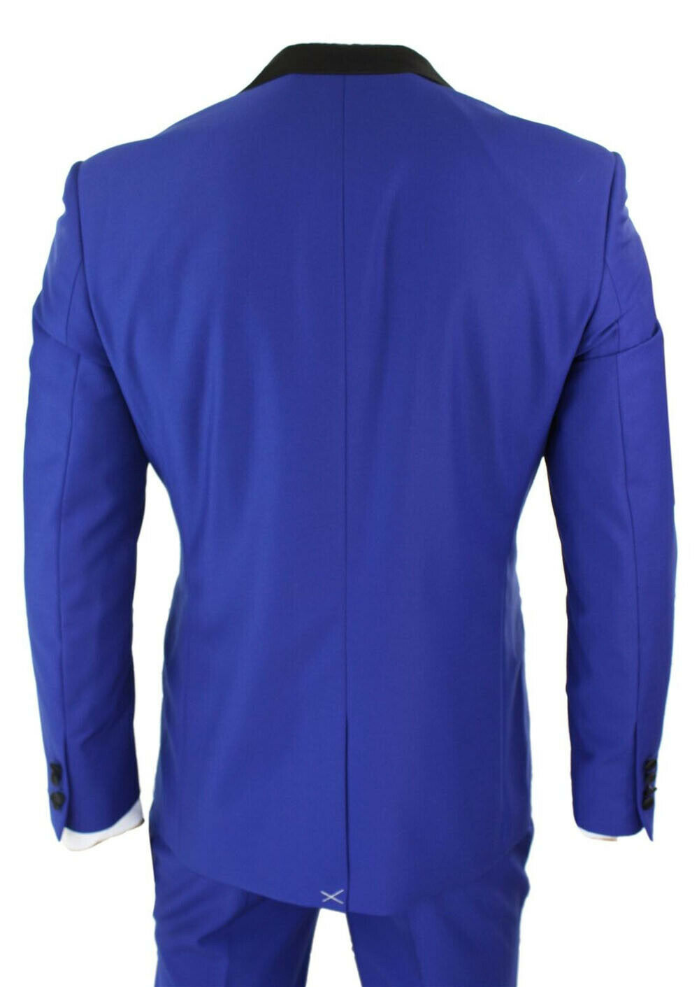 Blue Men Wedding Suits Slim Fit One Button Black Satin Notched Lapel Tuxedos Formal Work Prom Office Business Blazer(Jacket+Vest+Pants)