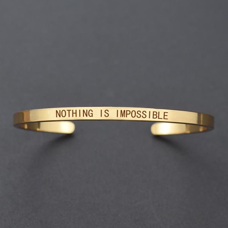 Charm Bracelets Nothing Is Impossible Letters Engraved Bangle Never Give Up Metal Lettering Bracelet Fashion Women Gift
Charm Bracelets Nothing Is Impossible Letters Engraved Bangle Never Give Up Metal Lettering Bracelet Fashion Women Gift
