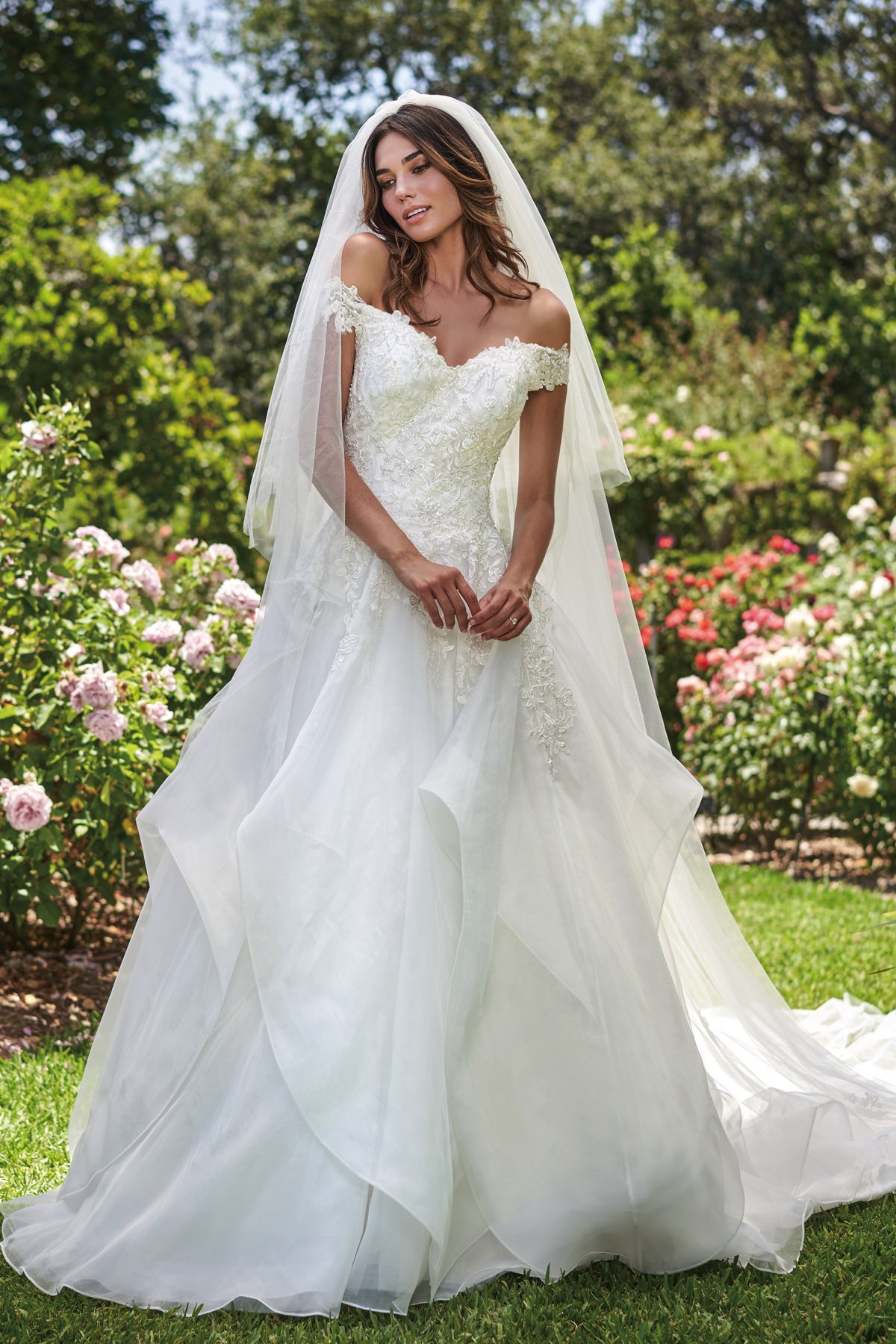 jasmine off shoulder wedding dresses lace sleeveless bridal gowns new fashion tiered fuffles appliques backless wedding dress