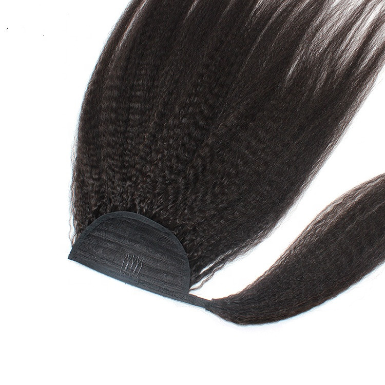 Afro Kinky Straight Human For Women Natural Black Color Virgin Brazilian Wrap Around Ponytail Hair Extensions 120G