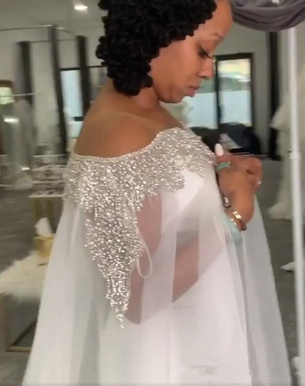 Plus Size Mermaid Sexy Wedding Dresses Beaded Crystals With A Cloak wrap 2020 Arabic Bridal Dresses Stylish Wedding Gowns