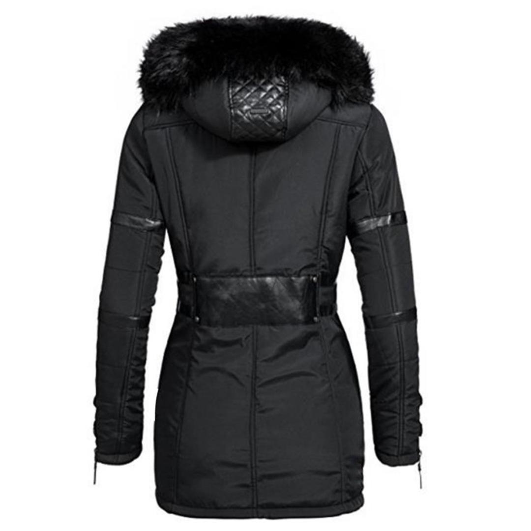 Rosetic Women Black Coat Winter Long Sleeve Hooded Mid-Length Women's Jacket Fur Warm Thick Slim Gothic Female Zipper Coat New