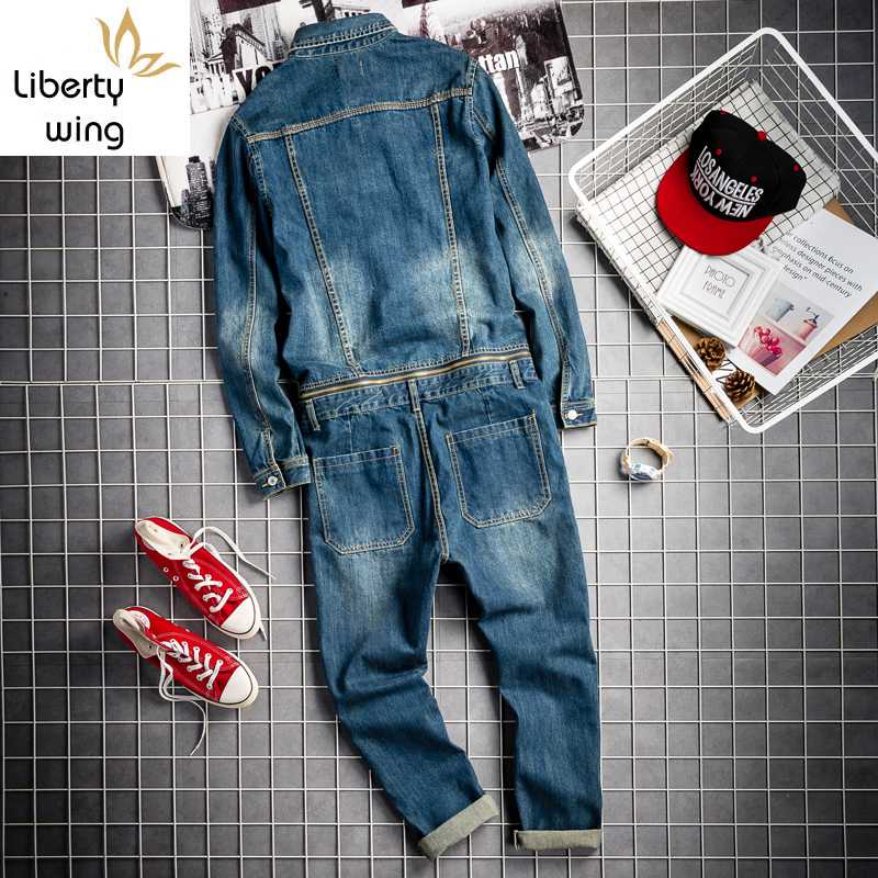Men's Jeans Spring Fall Mens Vintage Detachable Denim Cargo Overalls HipHop Long Sleeve Tops Straight Pants Big Size Rompers Male Jumpsuit