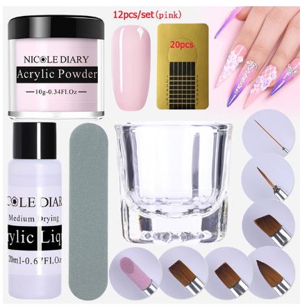 12Pcs/set Acrylic Nail Dipping Clear Extension Builder Crystal Nail Glitter Chrome 3D Nail Tips Carving Manicure Art Tools
12Pcs/set Acrylic Nail Dipping Clear Extension Builder Crystal Nail Glitter Chrome 3D Nail Tips Carving Manicure Art Tools