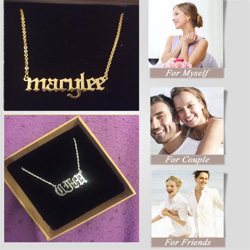 Fashion- Name Gold Color Old English Necklace Stainless Steel Chain Custom Font Necklace For Women Men Wedding Jewelry