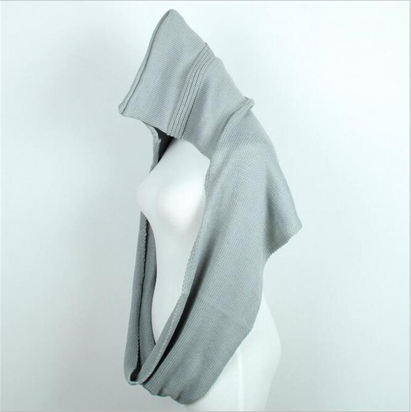 Wholesale-Winter Soft Pullover Knit Infinity Scarf Beanie Hoodie Scarf Long Hooded Scarf Wrap