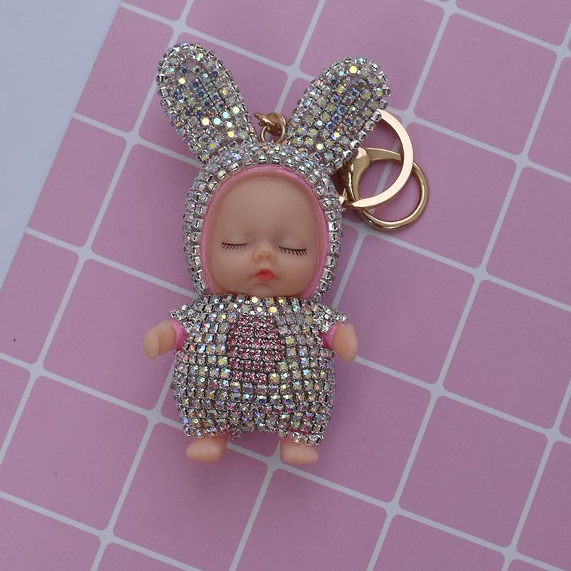 Sleeping Baby Doll Keychain Rhinestone Key Chain Car Keyring Women Key Holder Bag Pendant Charm Accessories