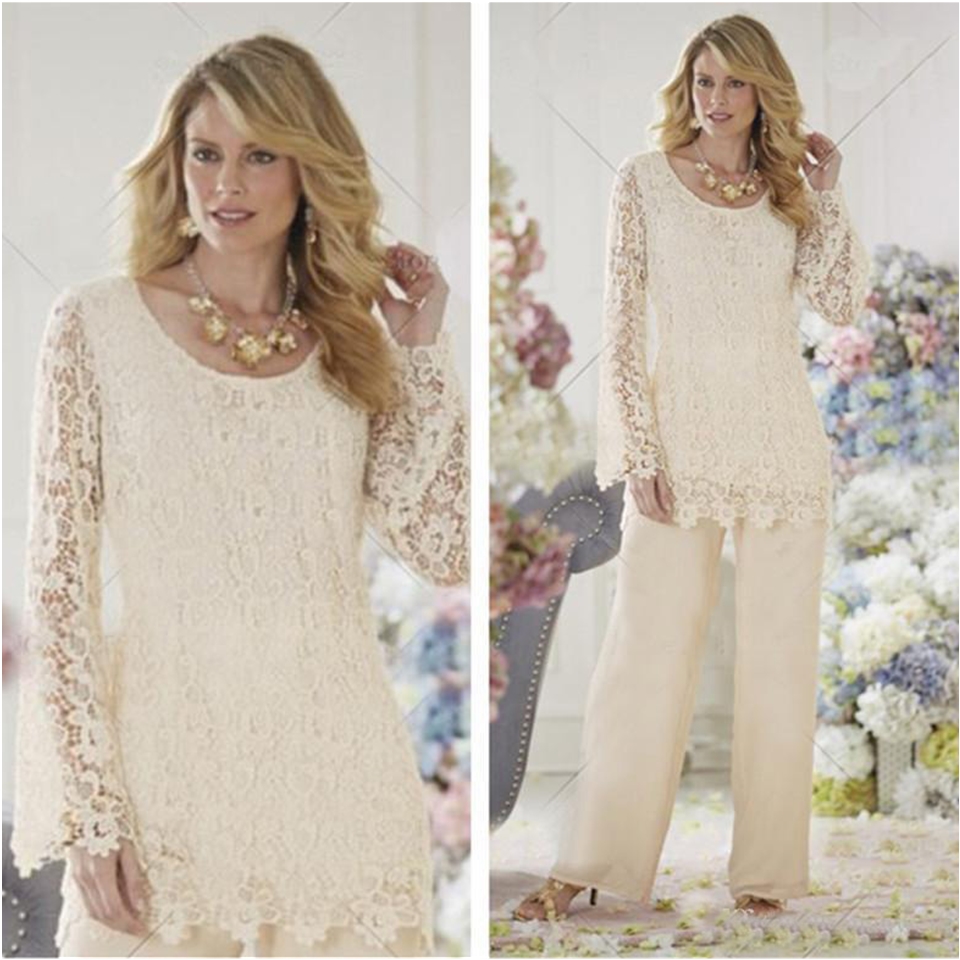 Plus Size Mother Of The Bride Pant Suits Long Sleeve Cheap Lace Mothers Pants Suit Wedding Guest Pantsuits