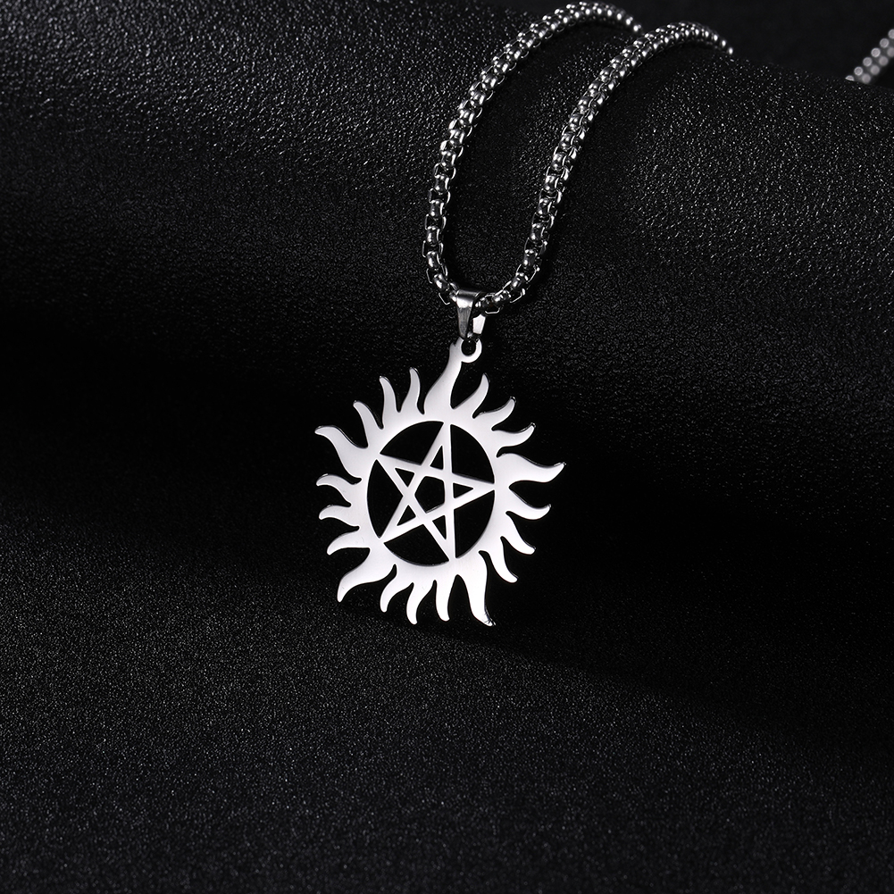 Skyrim Stainless Steel Shining Sun Pentagram Pendant Necklace supernatural Dean Statement Box Chain Necklaces Jewelry for Men
Skyrim Stainless Steel Shining Sun Pentagram Pendant Necklace supernatural Dean Statement Box Chain Necklaces Jewelry for Men