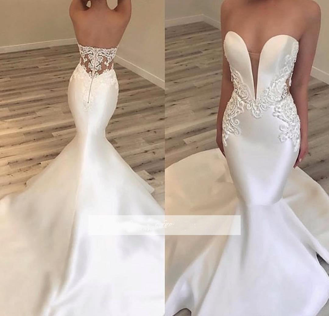 New Arrival Mermaid Wedding Dress Satin Lace Appliques Garden Country Church Bride Bridal Gown Custom Made Plus Size