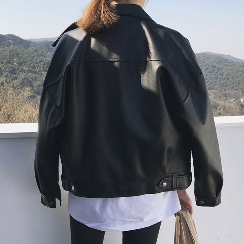 Women's Jackets Jacket Women Black Solid Zipper Long Sleeve Comfortable Womens And Coats Harajuku Korean Style Casual Leather Coat Chic1