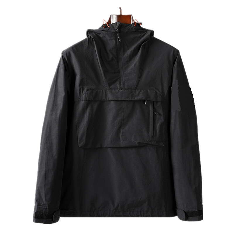 Men's Jackets Hooded Half Zip Pocket Jacket Youth Fashion European And American Casual Coats Mens Coat Nylon Fabric Men Sheath Anti Splash
