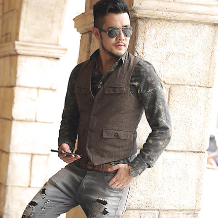 2021 Dark Green Groom Vests Country Wedding Wool Tweed Vest Slim Fit Men's Suit Vest Dress Coat Dress Waistcoat Farm Country B239