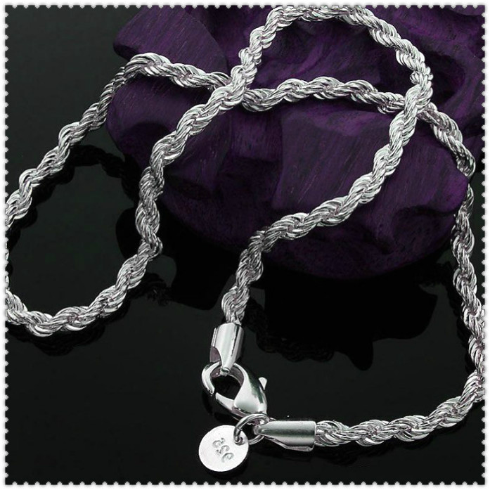 925 Sterling silver 4MM twisted Rope chain 16-30inches Female Luxury High quality necklace For women&men Fashion Jewelry in bulk
925 Sterling silver 4MM twisted Rope chain 16-30inches Female Luxury High quality necklace For women&men Fashion Jewelry in bulk