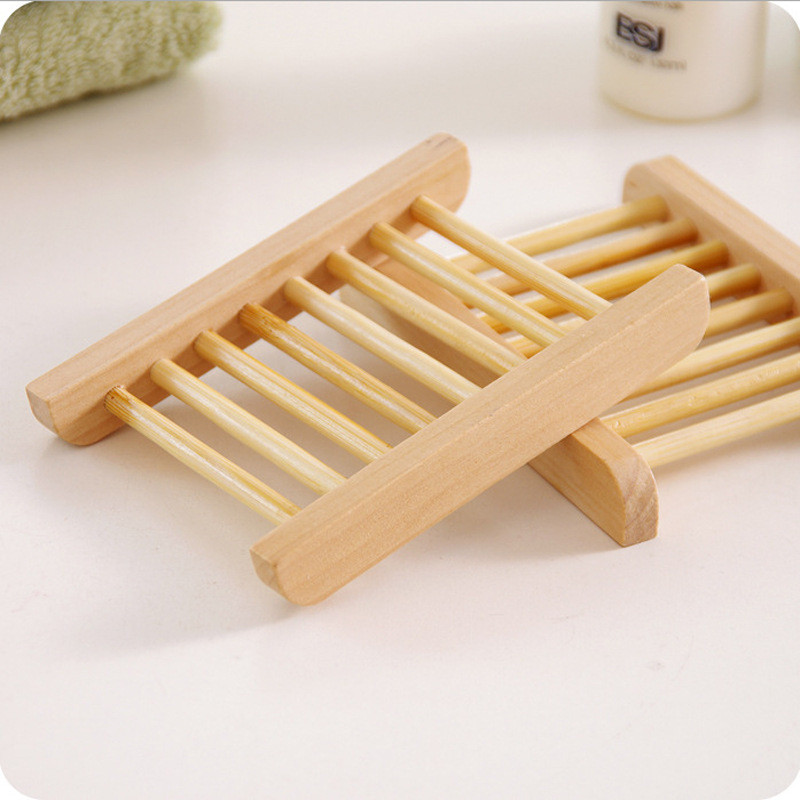 50PCS Natural Bamboo Trays Wholesale Wooden Soap Dish Soaps Tray Holder Rack Plate Box Container for Bath Shower Bathroom