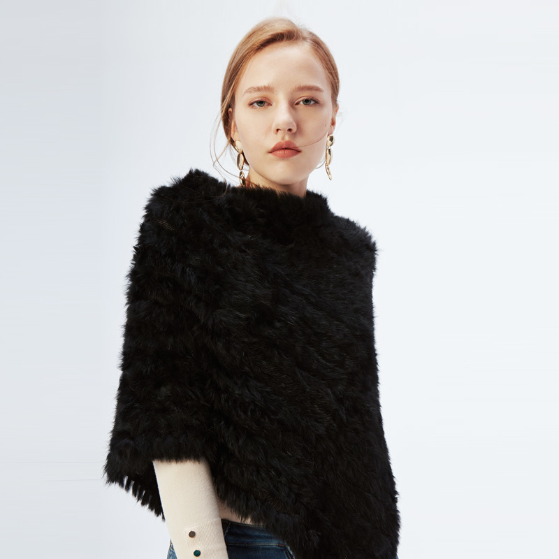 ETHEL ANDERSON Real Fur Knitted Rabbit Fur Poncho Vest Vest Fashion Wrap Coat Vtg Shawl Lady Natural Fur Wedding Party Wholesale CJ191213