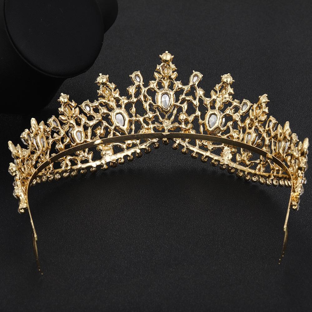 Baroque Rose Gold Pink Crystal Bridal Tiara Crown With Comb Pageant Prom Rhinestone Veil Tiara Headband Wedding Hair Accessories Y200727