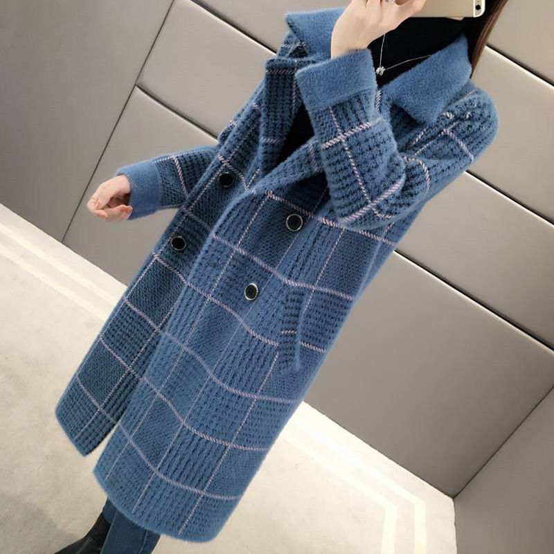 Non-shedding mid-length plaid coat autumn and winter thickening imitation mink velvet jacket female Korean loose cardigan, Blue
Non-shedding mid-length plaid coat autumn and winter thickening imitation mink velvet jacket female Korean loose cardigan, Blue
