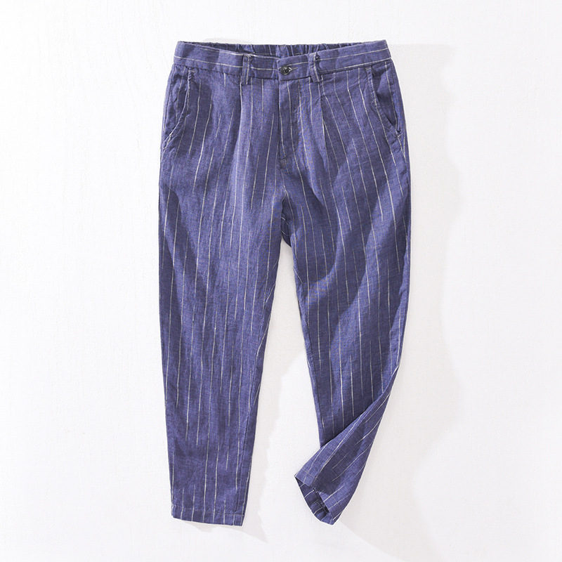 Men Summer Fashion Striped Pant Japan Style Simple Harajuku Ankle Length Straight Trousers Male Casual Slim Fit Thin Linen Pants, Blue
Men Summer Fashion Striped Pant Japan Style Simple Harajuku Ankle Length Straight Trousers Male Casual Slim Fit Thin Linen Pants, Blue