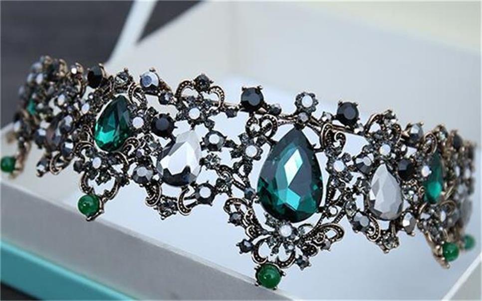 Wedding Accessories Green Headpieces Rhinestone Crown Wedding Headband Classic Jewelry Vintage Tiara Antique Copper Plated Hairbands