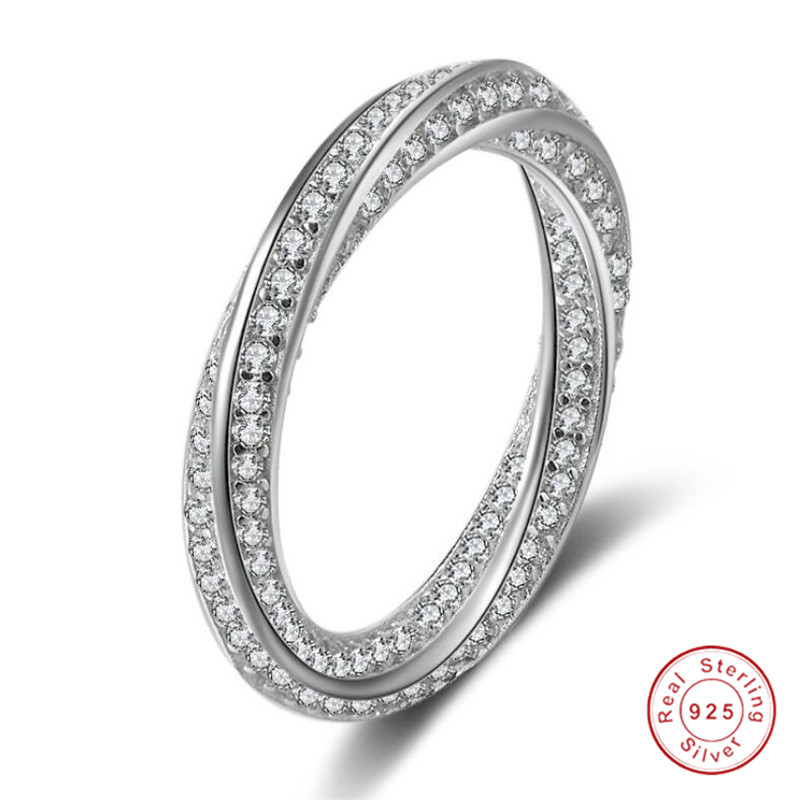 New Arrival Top Sell Luxury Jewelry 100% Pure 925 Sterling Silver Pave White Sapphire CZ Diamond Twist Women Wedding Band Ring For Lover Set