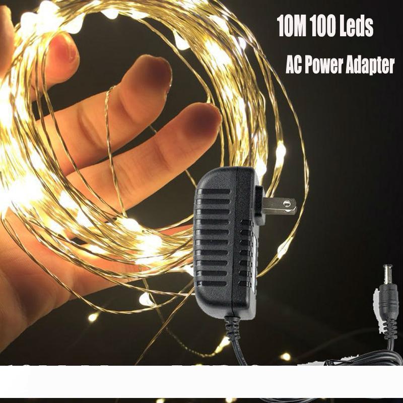 110V 220V 0m 33FT 100leds Copper Wire LED String Fiary Lights with 1A Power Adapter for Christmas New Year Wedding Decoration