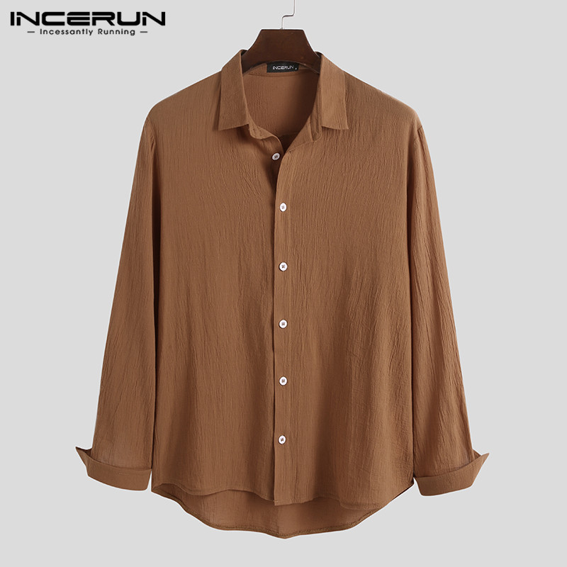 Leisure Cotton Shirts INCERUN Men Long Sleeve Lapel Camisa Loose Cotton Blusas Man Solid Color Buttons Shirt Comfy Harajuku 5XL7, Black 
Leisure Cotton Shirts INCERUN Men Long Sleeve Lapel Camisa Loose Cotton Blusas Man Solid Color Buttons Shirt Comfy Harajuku 5XL7, Black