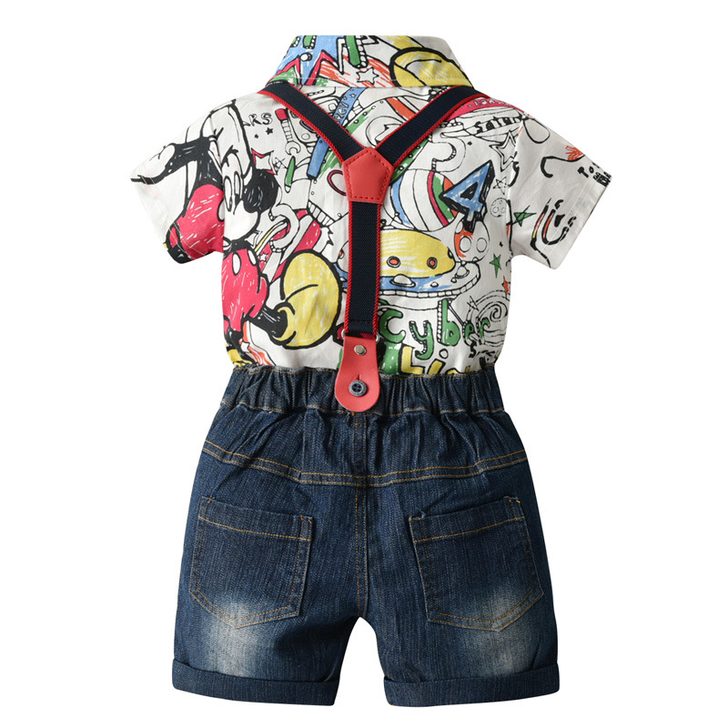 baby romper + pant ] 2020 New Summer Cartoon Shirt Suspenders toddler boy clothes christmas outfit boy party dress kids clothes